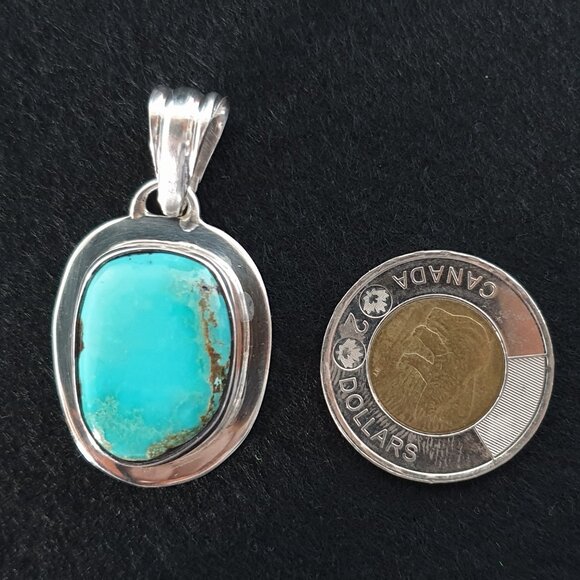 Bold Vintage Southwestern 925 Silver Natural Turquoise Statement Pendant - Picture 6 of 12